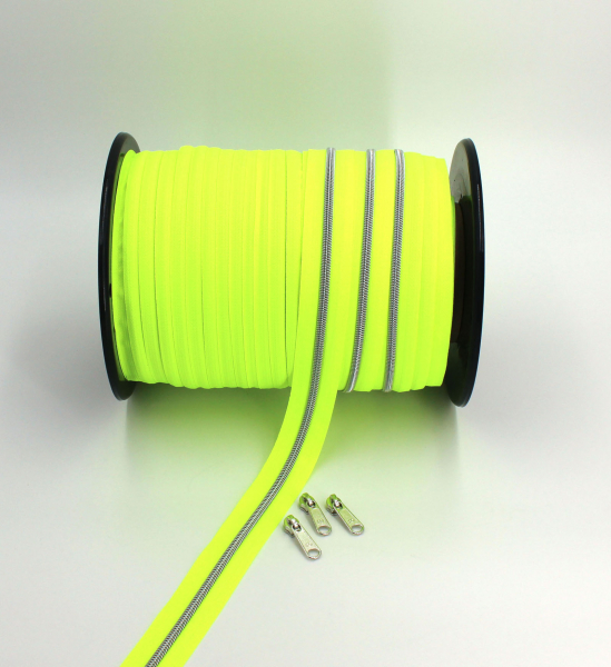 Endlosreißverschluss metallisiert neongelb/ silber (1m)